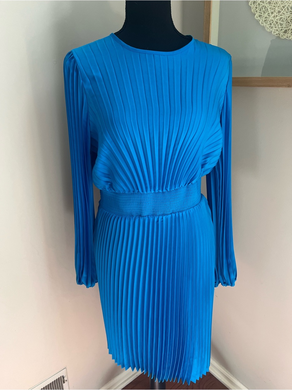 Pleated Long-Sleeve Blue Dress - Like new!